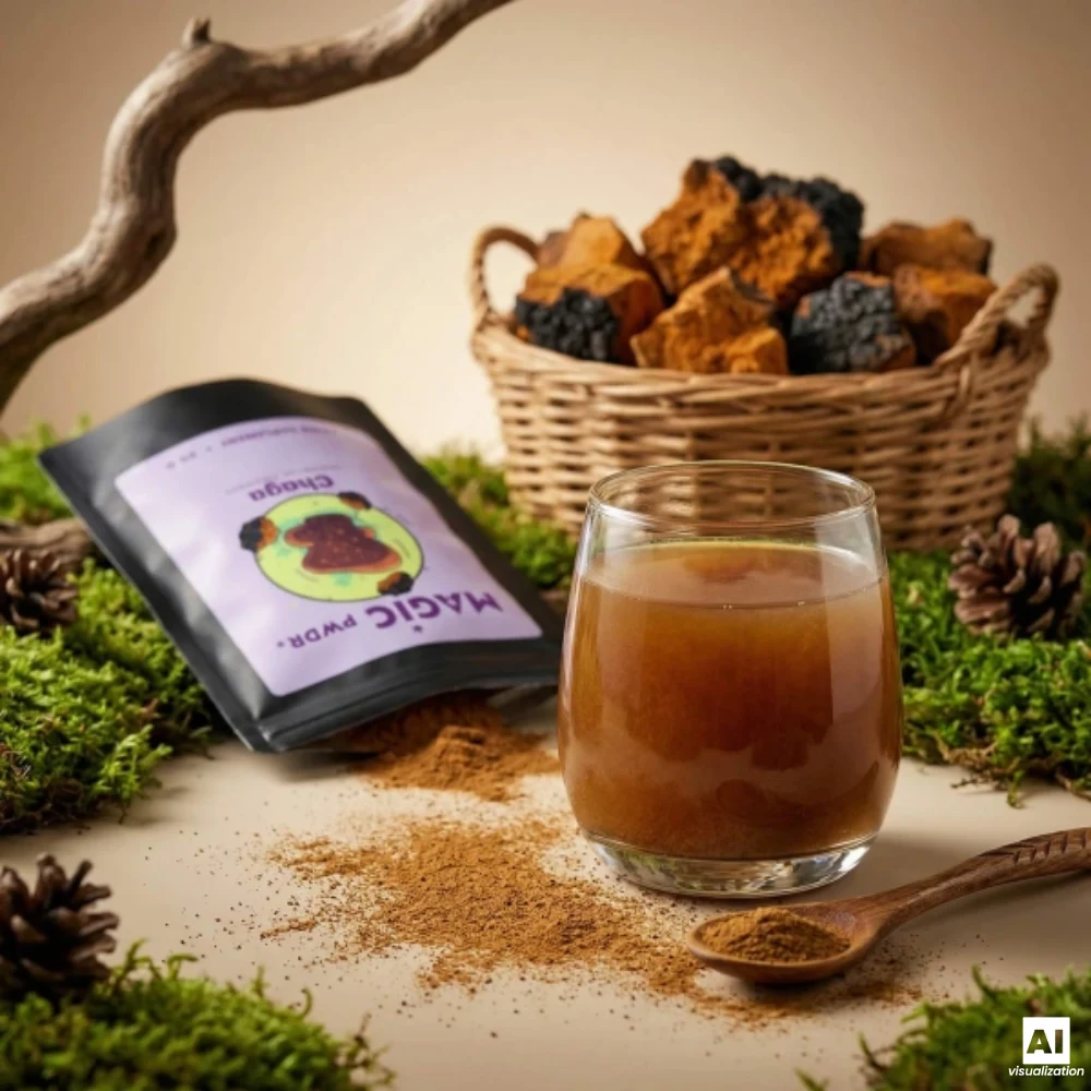 Magic Pwdr Chaga, extrait de corps fructifère à 10:1 sous forme de poudre.