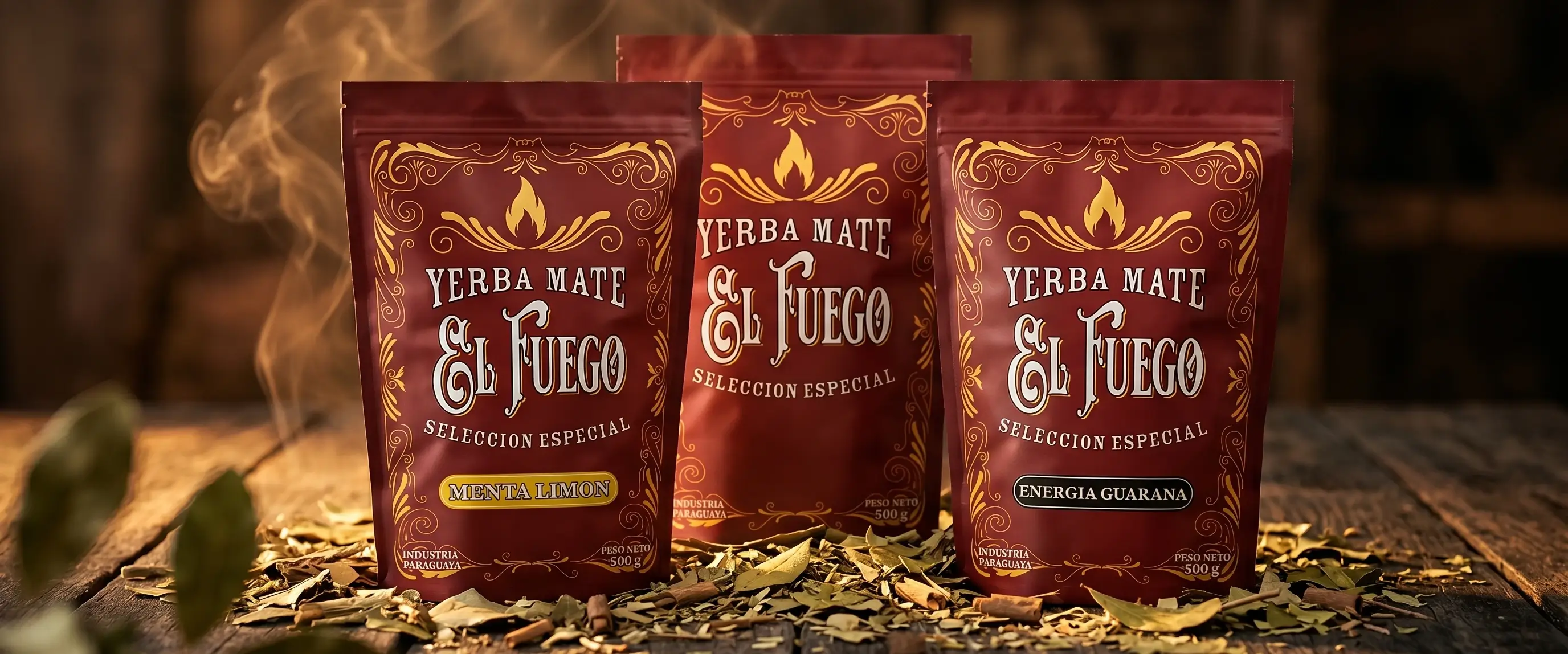 Trois variétés de yerba mate El Fuego : une yerba mate vraiment corsée.