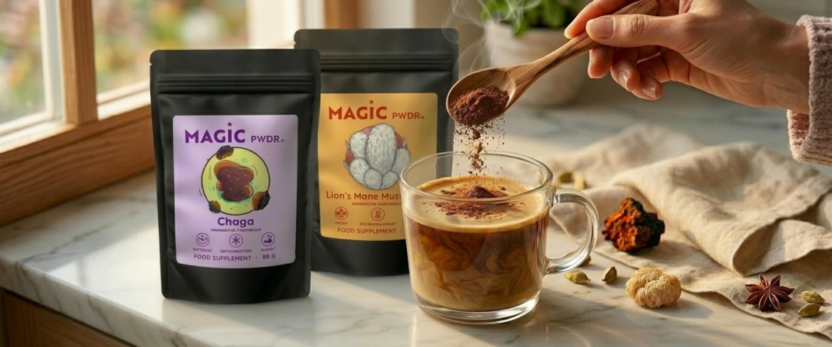 Consommation quotidienne de champignons adaptogènes en poudre – ajouter de l'extrait de poudre de champignon crinière de lion au café