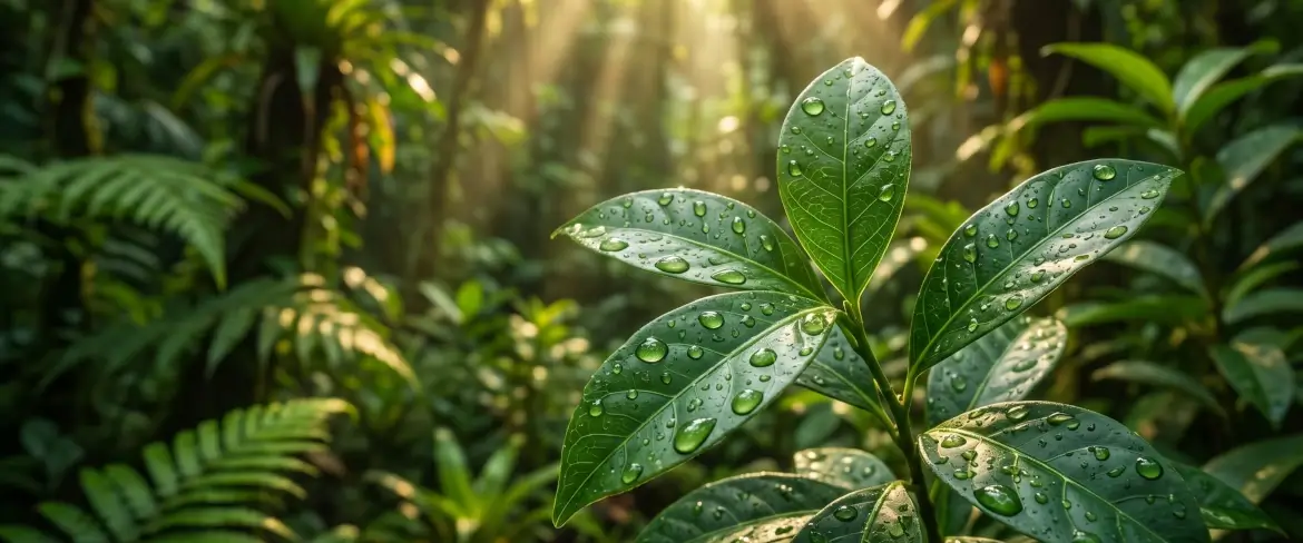 Feuilles fraîches d'Ilex guayusa provenant de la forêt amazonienne, utilisées pour préparer le thé de guayusa.