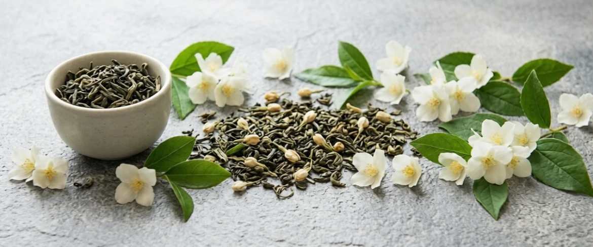 Jasmine leaf tea with jasmine flowers