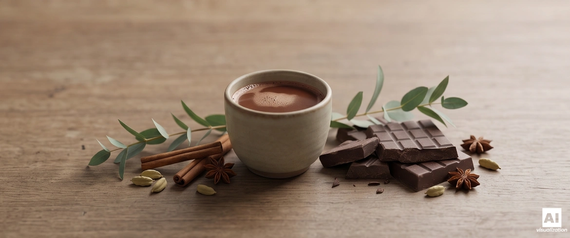 Boisson au chocolat à base de cacao cérémoniel, d'épices et de morceaux de chocolat.
