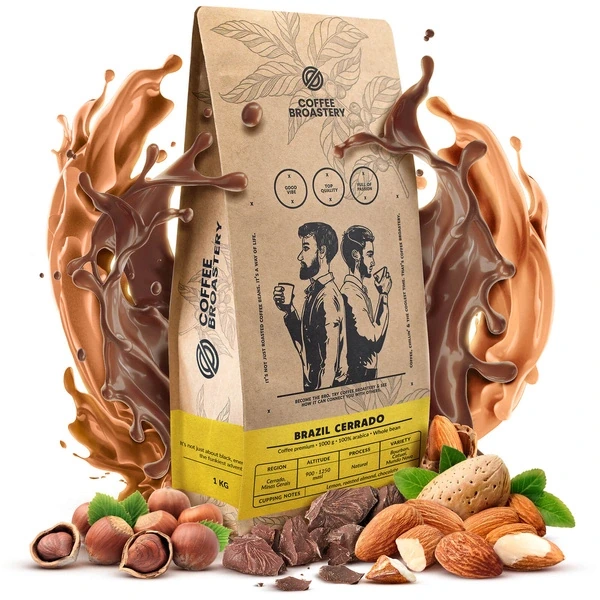 Bro Coffee Roastery : grains de café « Brazil Cerrado Premium » aux arômes d'amandes, de chocolat et de fruits secs.