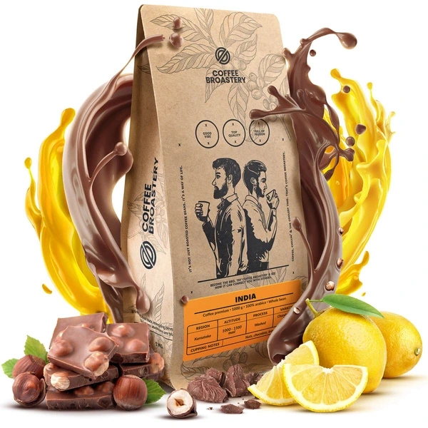 Bro Coffee Roastery, Inde, Karnataka : grains de café haut de gamme aux notes de citron, de noix et de chocolat.