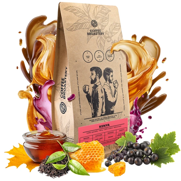 Bro Coffee Roastery : grains de café de spécialité du Kenya (Nyeri) aux notes de cassis, de miel et de thé noir.