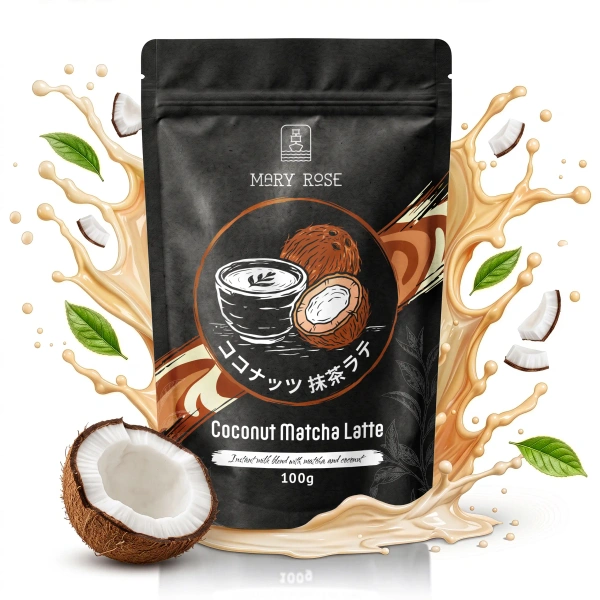 Matcha latte à la noix de coco Mary Rose – du matcha mélangé à du lait de coco.