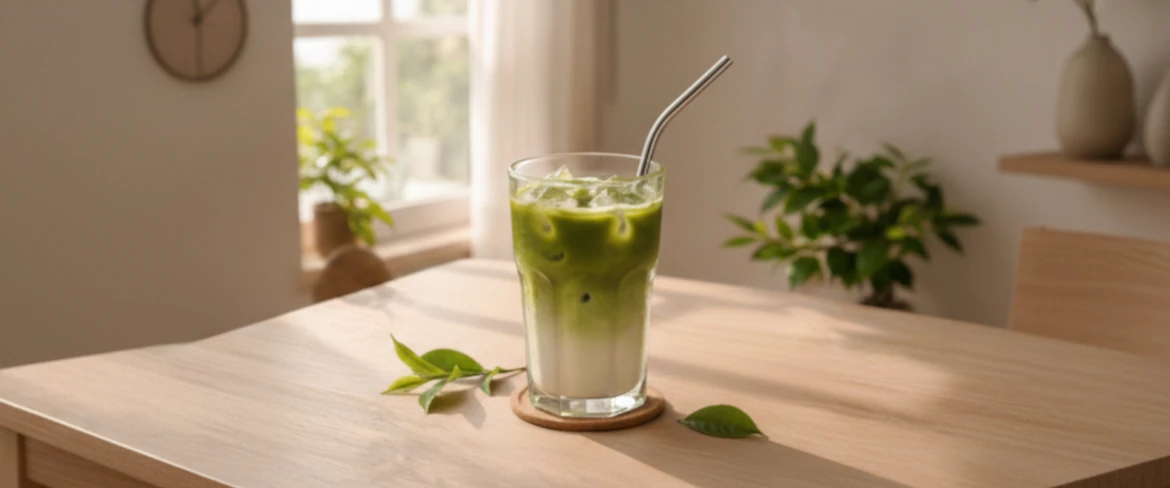 Comment préparer un latte matcha froid – matcha glacé avec du lait et des glaçons
