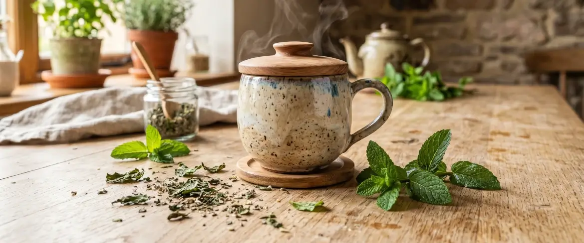 Une infusion à la menthe qui infuse à l'abri de l'air