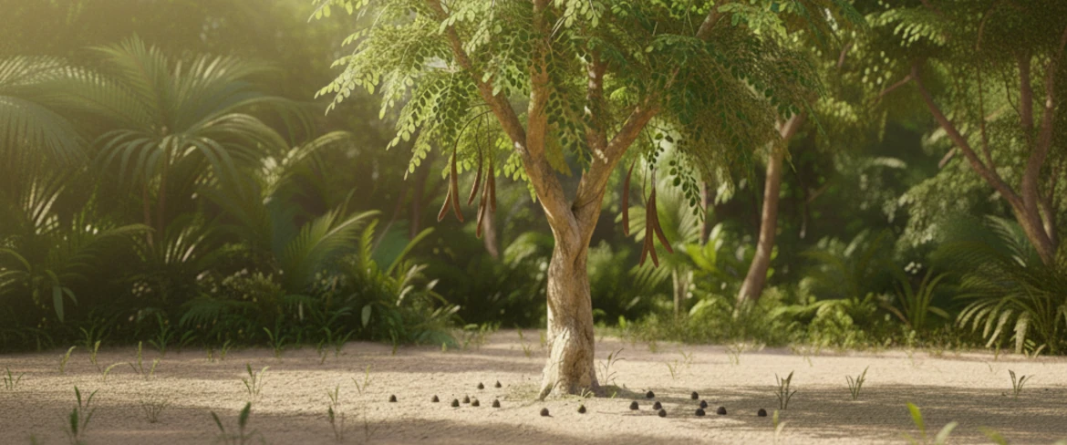 Feuilles de moringa sous le soleil tropical – culture naturelle du moringa