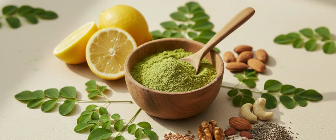 MPoudre et feuilles de moringa – riches en nutriments et en antioxydants