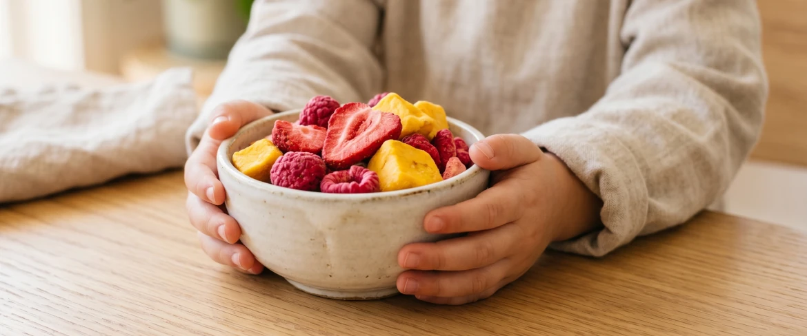 Fruits lyophilisés pour enfants – un en-cas sain dans un bol
