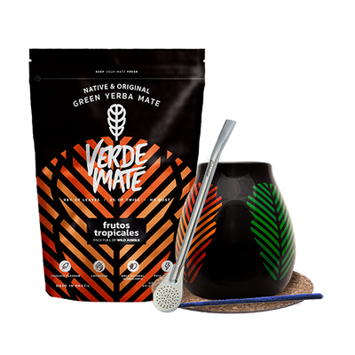 Set de Maté : Verde Mate Frutos Tropicales 500g + Calebasse + Bombilla