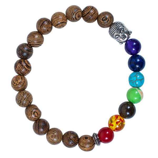 Bracelet "Sept Chakras" – bois de wengé et Bouddha