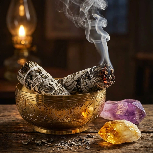 Coffret cadeau ésotérique : encens naturel de sauge blanche + accessoires
