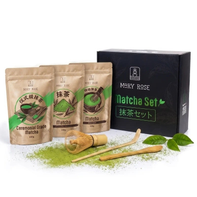 Coffret cadeau : 3x matcha chinois + accessoires en bambou