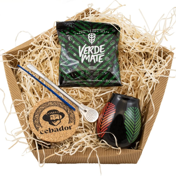 Ensemble de cadeaux Yerba Maté : Verde Mate Frutos Tropicales 50g + Calebasse + Bombilla