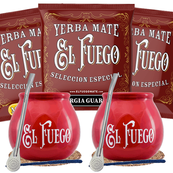 Set de Maté El Fuego : 2x Calebasse + 2x Bombilla 3x50g