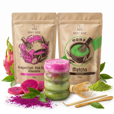 Kit pour Matcha Latte coloré : Matcha + Pink Matcha + accessoires