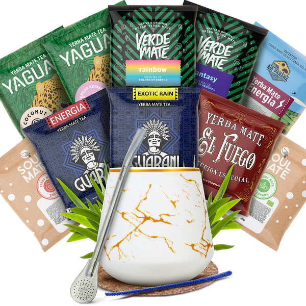 Coffret Yerba Maté : échantillons 10x50g Calebasse + Bombilla