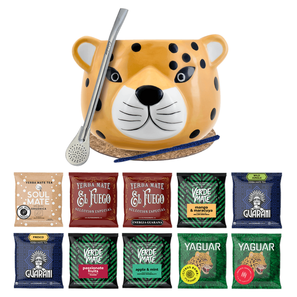 Yerba Mate Set 10x50g Calebasse Gatito Bombilla