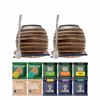 Set de Maté : 2x Calebasse + 2x Bombilla + Échantillons 10x50g
