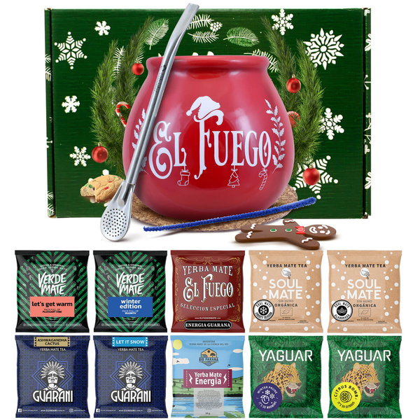 Coffret cadeau d'hiver Yerba Maté 10x50g Calebasse + Bombilla