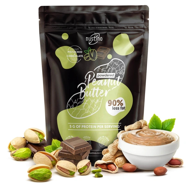 Coffret cadeau de beurre de cacahuète en poudre Nustino : Pure + Chocolate + Pistachio & Chocolate 3x400g