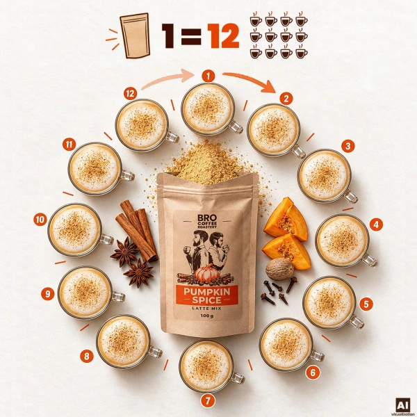 Coffret pour Pumpkin Spice Latte : café Bro Coffee Roastery Brazil Guaxupe 1kg + Pumpkin Spice Latte Mix 100g