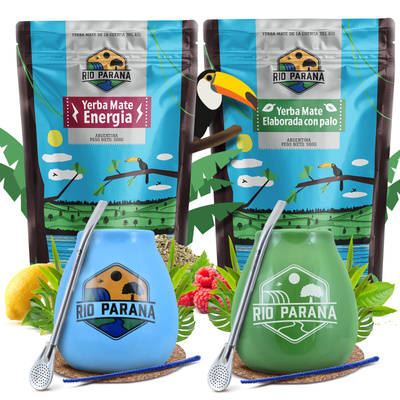 Yerba Maté Rio Parana Set POUR DEUX Calebasse Bombilla 1000g