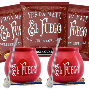 Set de Maté El Fuego : 2x Calebasse + 2x Bombilla 3x50g
