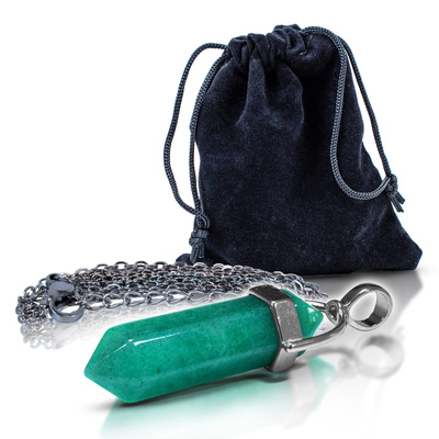 Pendentif en aventurine dans un sachet + chaîne