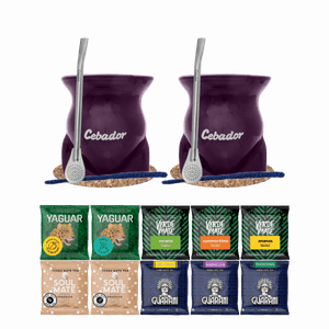 Set de Maté : 2x Calebasse + 2x Bombilla + Échantillons 10x50g