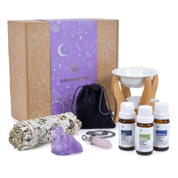Coffret cadeau ésotérique pour l'aromathérapie : huiles essentielles + sauge blanche + accessoires