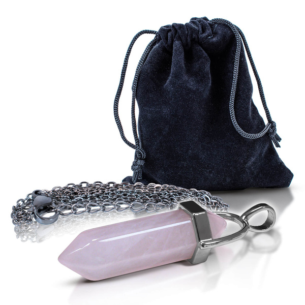 Pendentif en quartz rose dans un sachet + chaîne