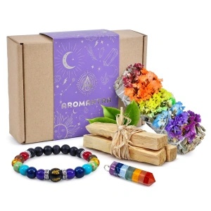 Coffret cadeau ésotérique des 7 chakras : encens naturel + pendentif + bracelet