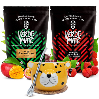 Verde Mate yerba maté set céramique calebasse Yaguar Gatito bombilla
