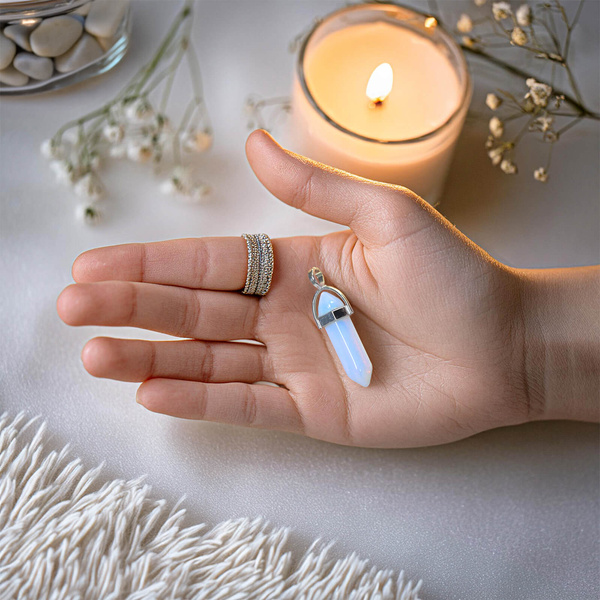 Pendentif en opalite dans un sachet + chaîne