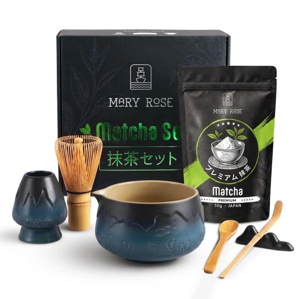 Coffret cadeau : matcha japonais premium + matchawan + accessoires en bambou