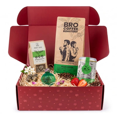 Coffret cadeau de Noël avec café et thé : Bro Coffee Roastery Brazil Samba + thés Mary Rose