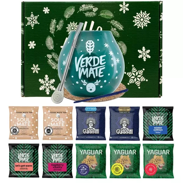 Coffret cadeau d'hiver Yerba Maté 10x50g Calebasse + Bombilla