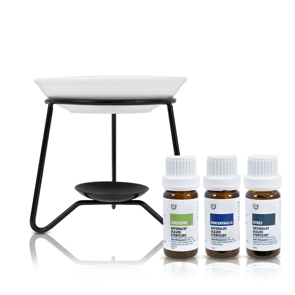 Coffret d’aromathérapie : huiles essentielles naturelles + diffuseur/bougeoir pour huiles