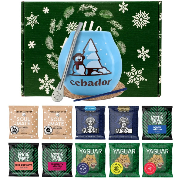 Coffret cadeau d'hiver Yerba Maté 10x50g Calebasse + Bombilla