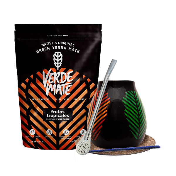 Set de Maté : Verde Mate Frutos Tropicales 500g + Calebasse + Bombilla