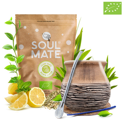 Set de Maté Soul Mate Organica Menta Limon 500g 0,5kg Calebasse + Bombilla