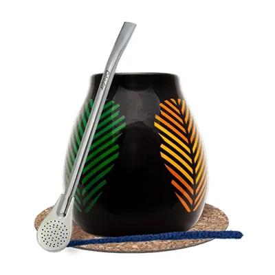 Set coloré une calebasse  + Bombilla 19cm Yerba Mate
