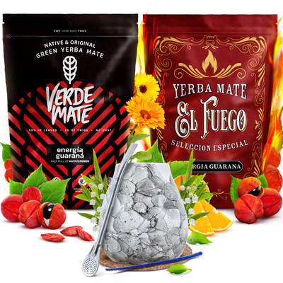 Yerba Maté ensemble Verde Mate El Fuego Energia 2x500g + accessoires