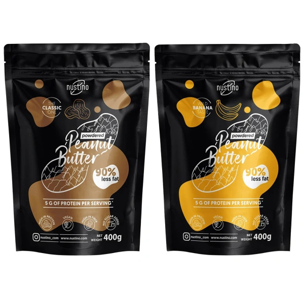 Lot de beurre de cacahuète en poudre Nustino : Classic + Banana 2x400g