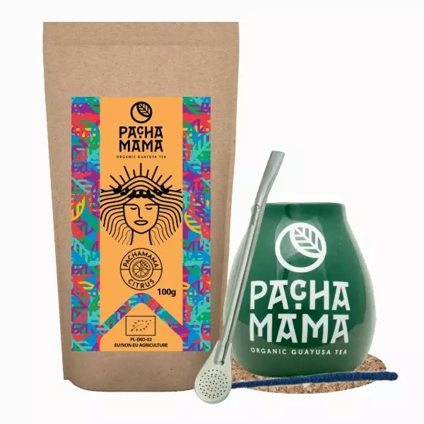 Set de Guayusa Pachamama Citrus 100g + Calebasse + Bombilla