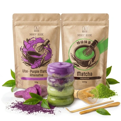 Kit pour Matcha Latte coloré : Matcha + Purple Matcha + accessoires