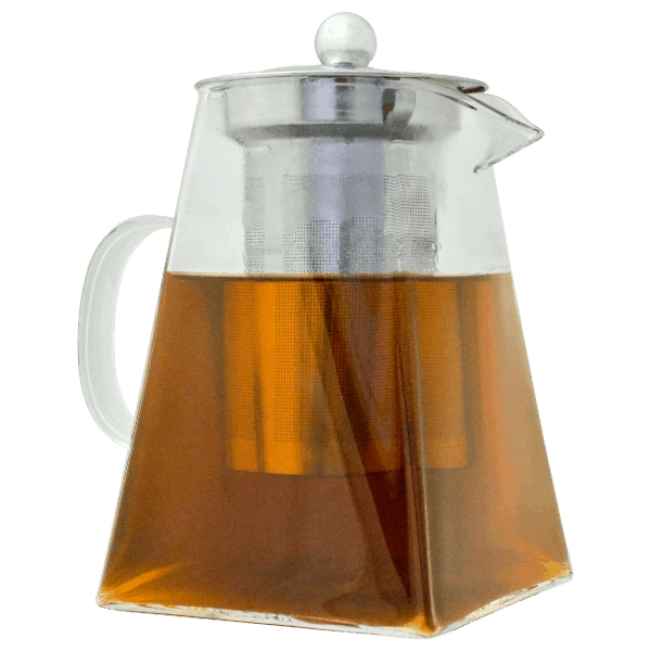 Théière en verre avec infuseur amovible et couvercle en acier